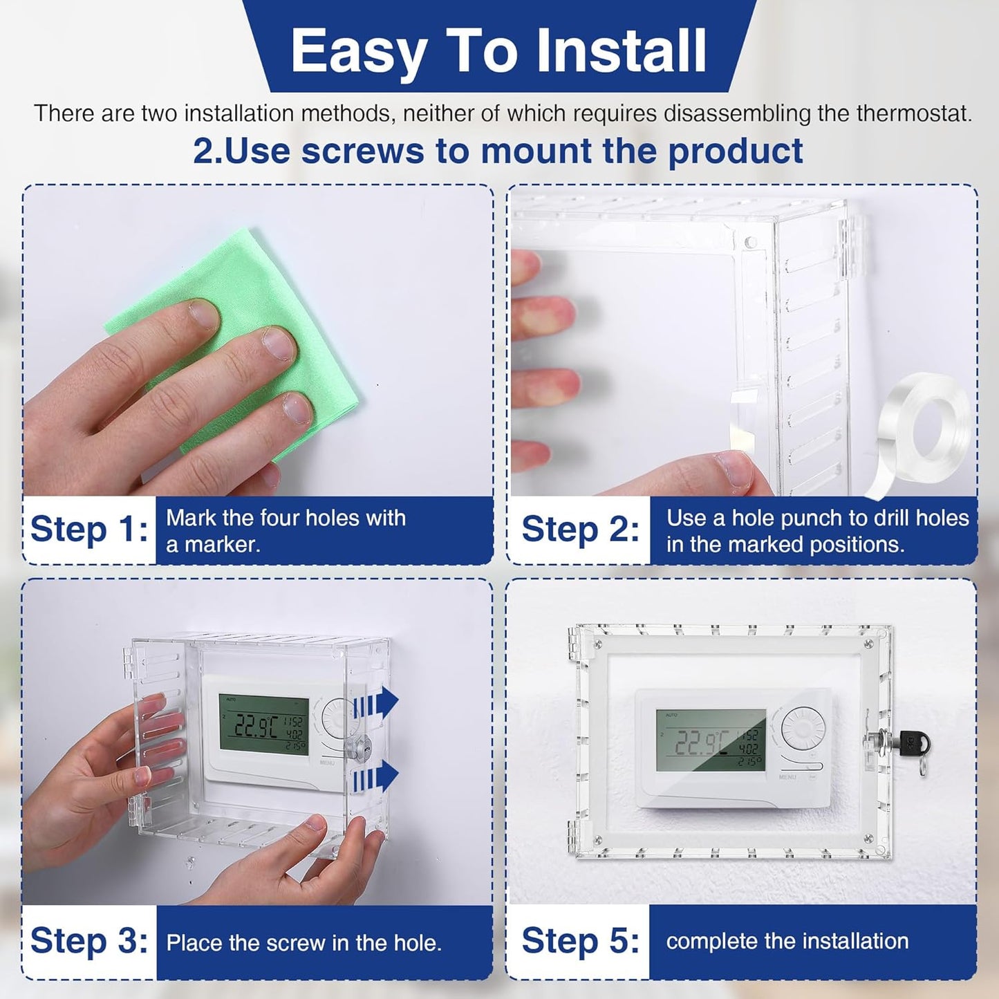 Lockable Thermostat Box with Keys - Clear Cover, Compatible with Honeywell CG512A1009, Guard with Lock for Thermostats 8.27" W x 5.91" H