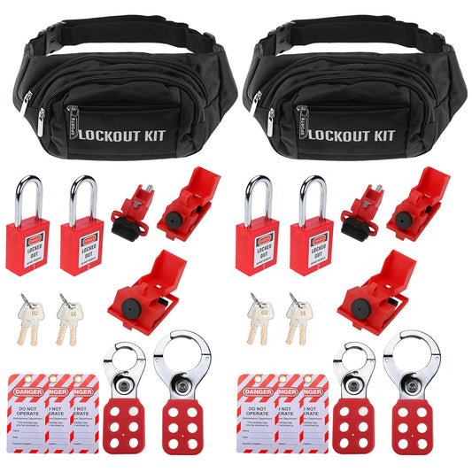 Lockout Tagout Kit with Group Lockout Hasps, Clamp-On Circuit Breaker Lockouts, Loto Tags, Universal Multi-Pole Breaker, Safety Padlocks - 2 Kits with Bag