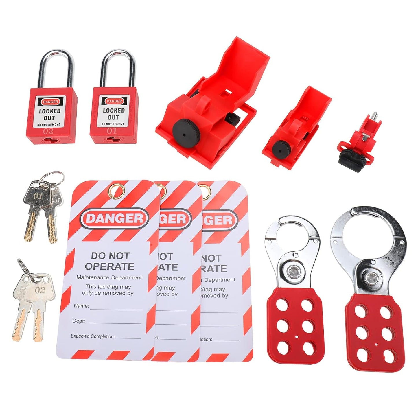 Lockout Tagout Kit with Group Lockout Hasps, Clamp-On Circuit Breaker Lockouts, Loto Tags, Universal Multi-Pole Breaker, Safety Padlocks - 2 Kits with Bag