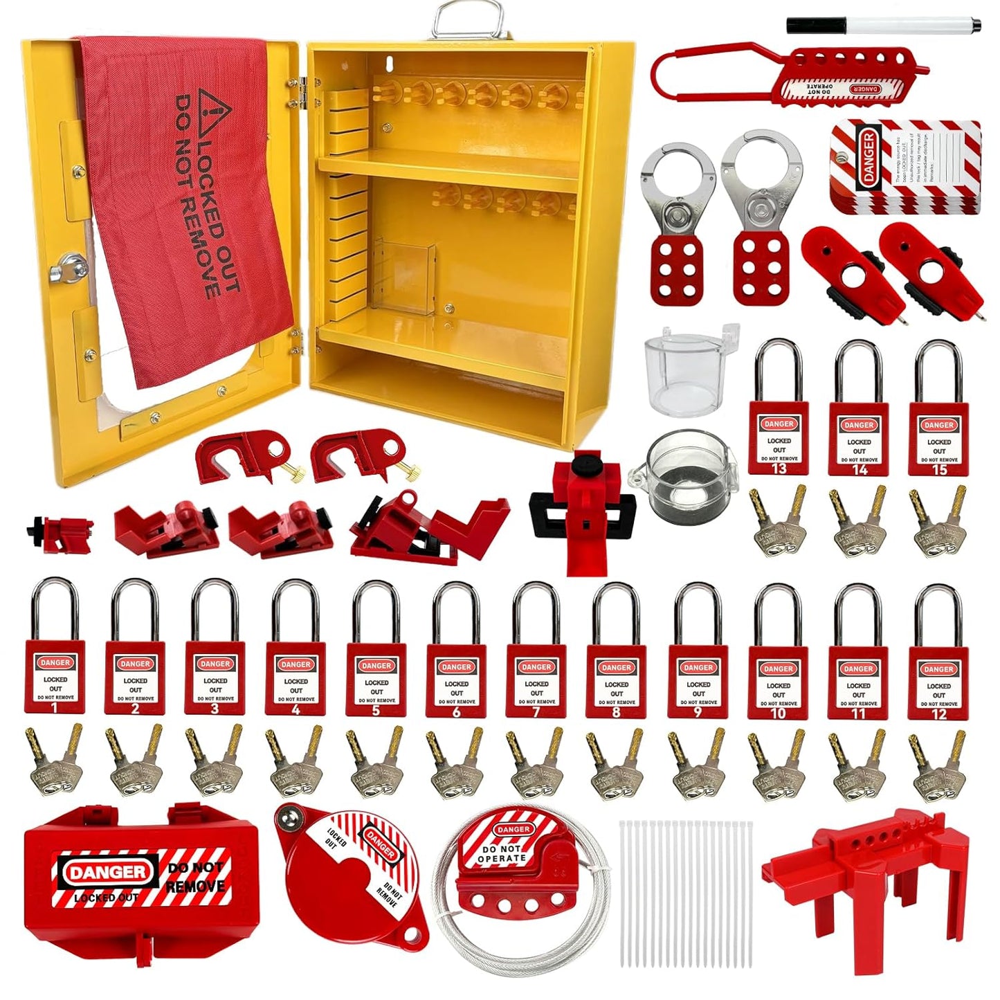 Lockout Tagout Station Kit - 138 Pieces, Safety Padlocks, Lockout Hasp, Lock Out Tags, Circuit Breaker Lock, Cable Lock - BULANGDI BULANGD Cabinet - WildKart