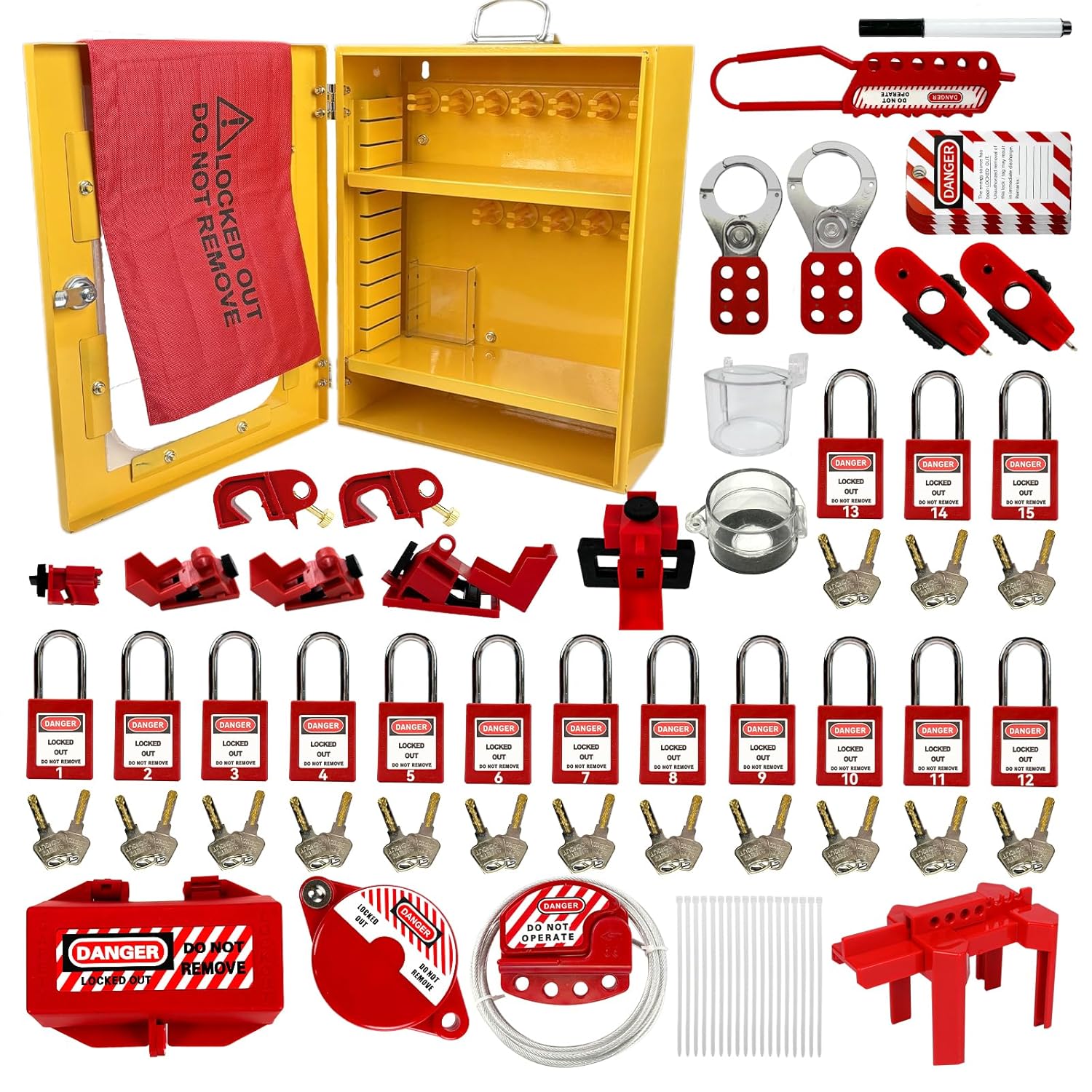 Lockout Tagout Station Kit - 138 Pieces, Safety Padlocks, Lockout Hasp, Lock Out Tags, Circuit Breaker Lock, Cable Lock - BULANGDI BULANGD Cabinet - WildKart