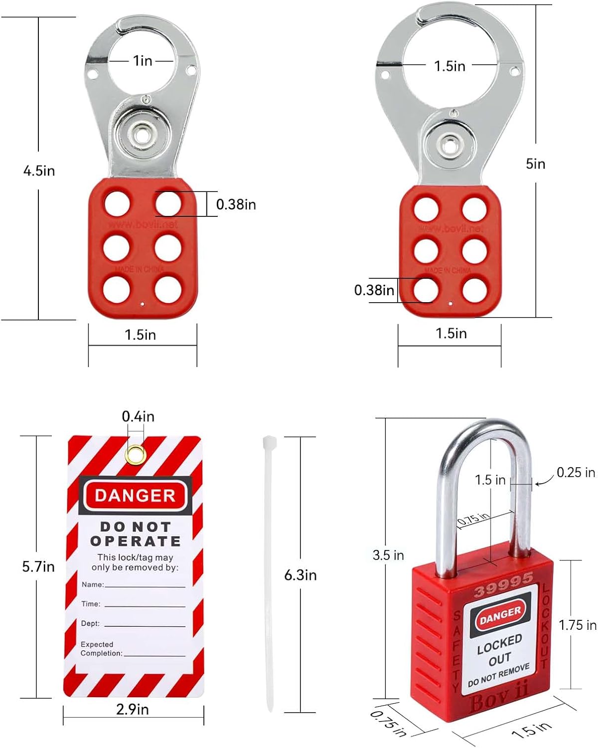 Lockout Tagout Station with 10 Safety Padlocks, 4 Hasps, 40 Lockout Tags, 40 Nylon Ties - OSHA Compliance Kit