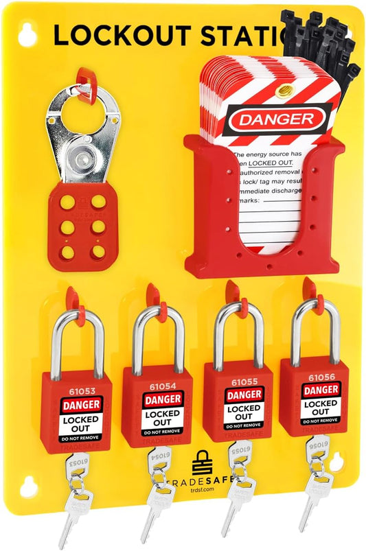Lockout Tagout Station with 4 Pack Safety Lock Set, Hasp, and 20 Do Not Operate Tags - OSHA Compliant Lock Out Tag Out Kit Board for Safety Supply