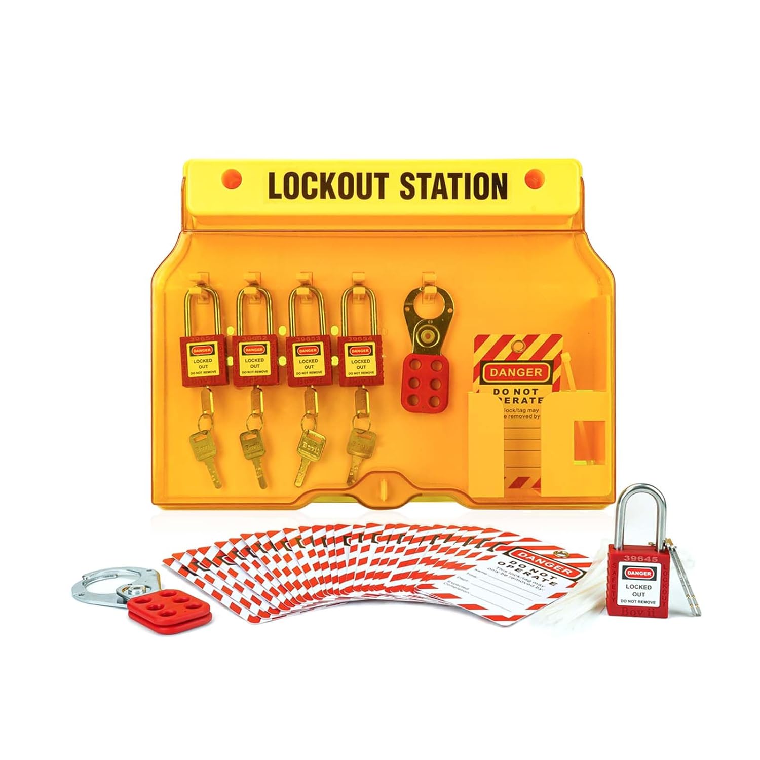 Lockout Tagout Station with 5 Padlocks, 2 Hasps, 25 Tags, 25 Ties - OSHA Compliant Lockout Safety Supply - WildKart