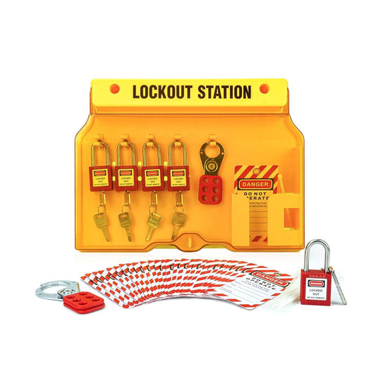 Lockout Tagout Station with 5 Padlocks, 2 Hasps, 25 Tags, 25 Ties - OSHA Compliant Lockout Safety Supply - WildKart