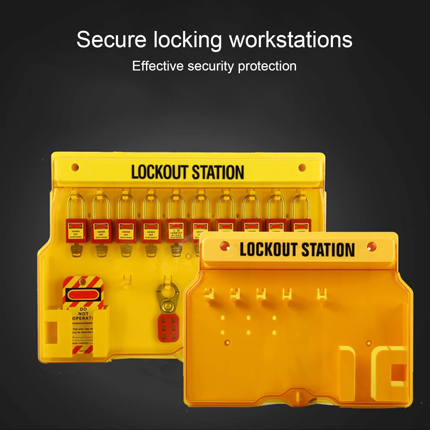 Lockout Tagout Station with Cover, Holds 10 Padlocks & 4 Hasp Locks - Visual Management Board for Lockout Tagout