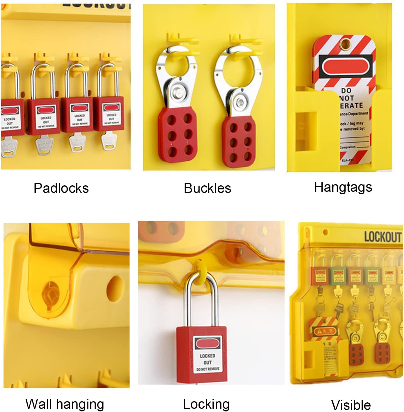 Lockout Tagout Station with Cover, Holds 10 Padlocks & 4 Hasp Locks - Visual Management Board for Lockout Tagout