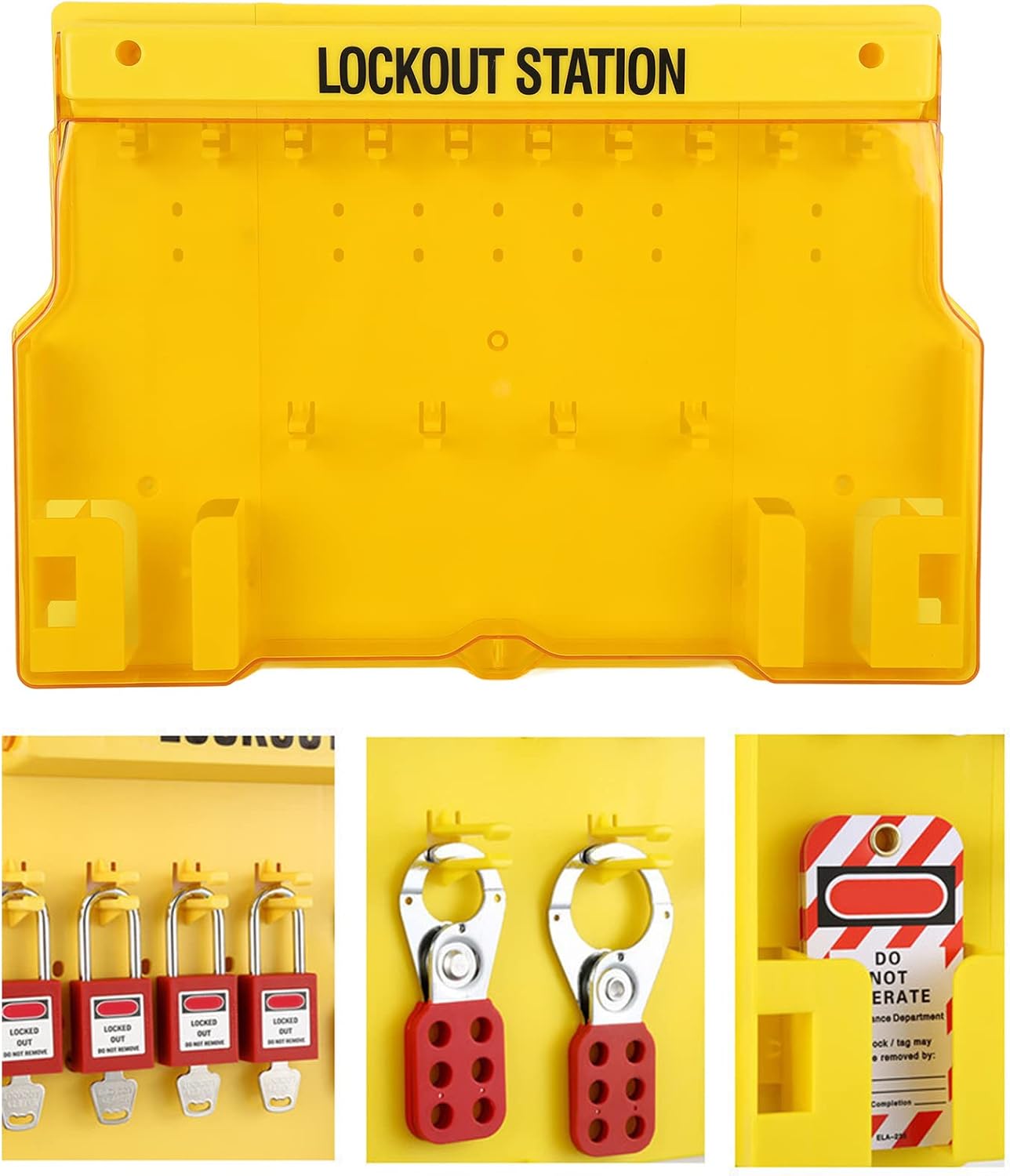 Lockout Tagout Station with Cover, Holds 10 Padlocks & 4 Hasp Locks - Visual Management Board for Lockout Tagout