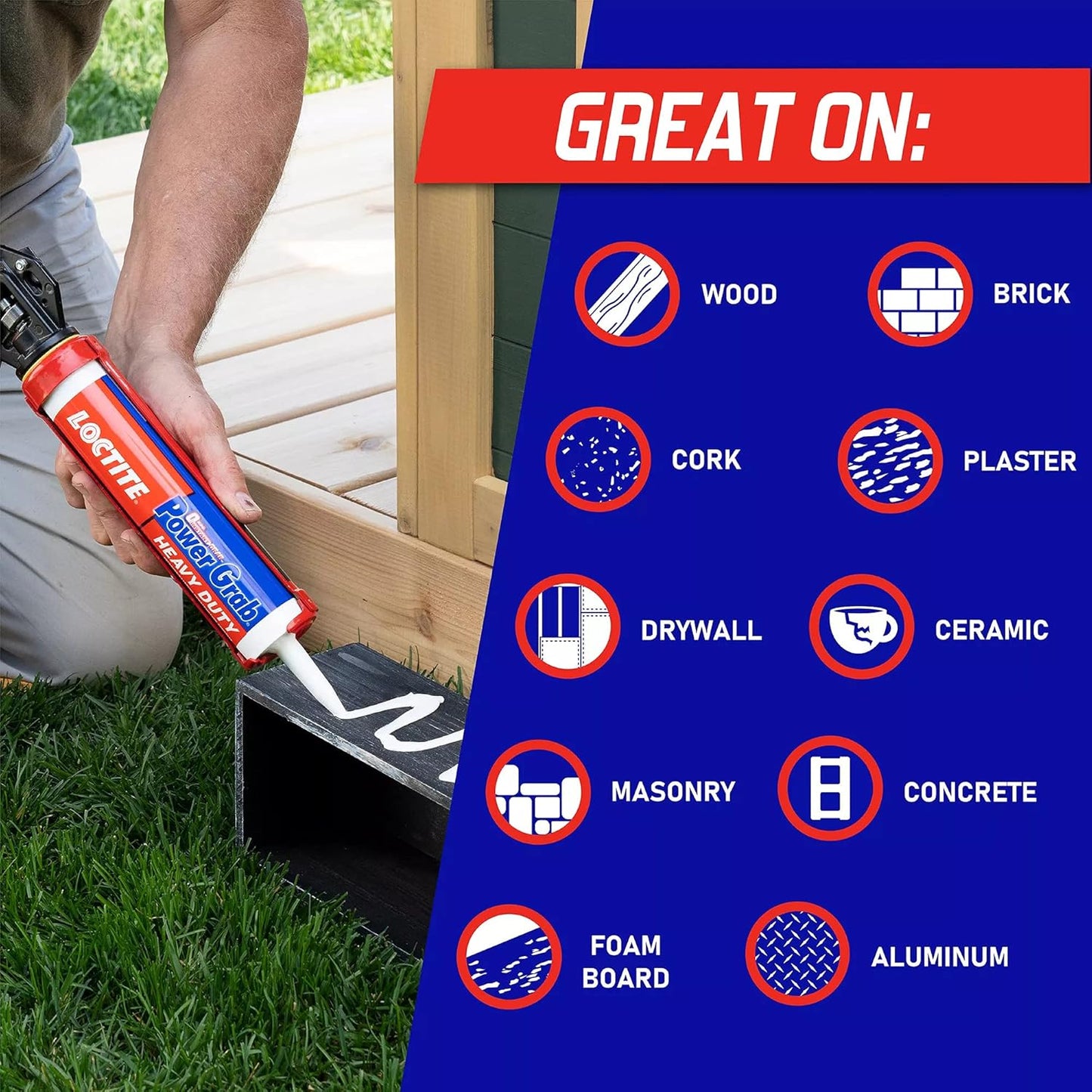 Loctite Power Grab Express Heavy Duty Construction Adhesive - Versatile Glue for Wood, Wall, Tile, Foam Board - 9 fl oz - 1 Pack