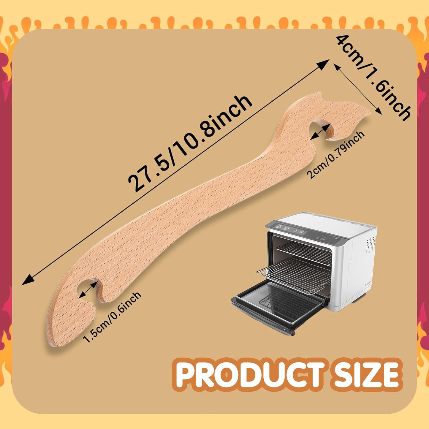 Long Handle Wooden Oven Rack Puller Tool for Baking Kitchen Air Fryer Gadgets - 11 inches