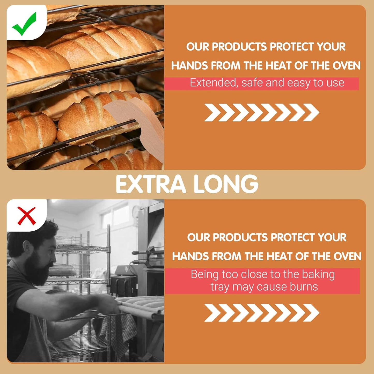 Long Handle Wooden Oven Rack Puller Tool for Baking Kitchen Air Fryer Gadgets - 11 inches