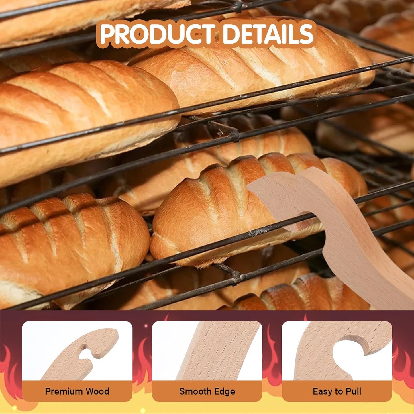 Long Handle Wooden Oven Rack Puller Tool for Baking Kitchen Air Fryer Gadgets - 11 inches