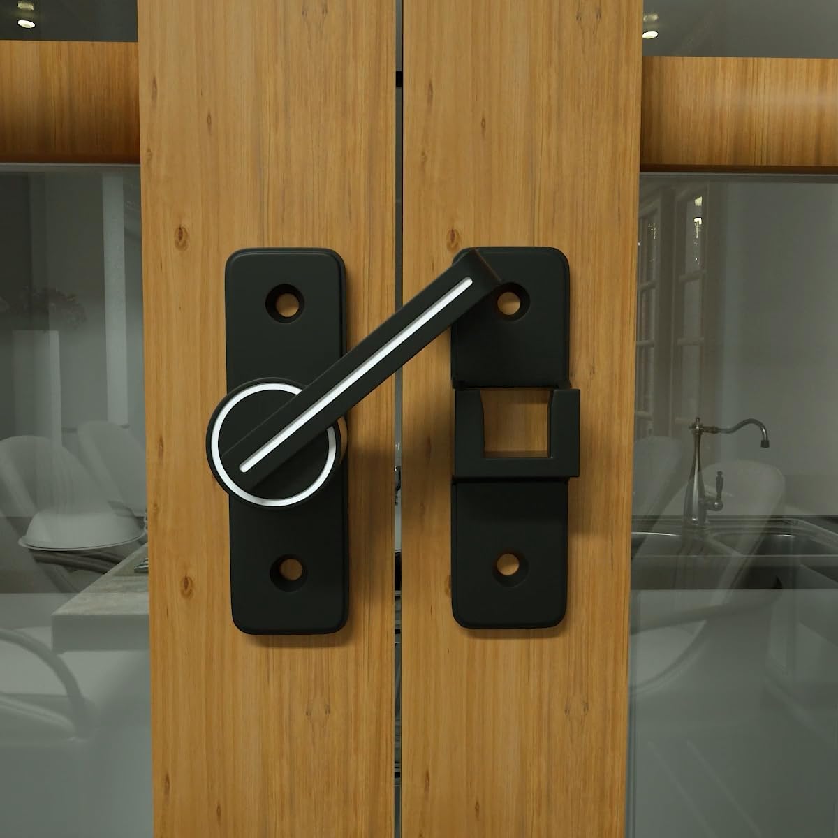 Luminous Black Sliding Barn Door Latch Lock for Cabinets, Bathrooms, Garden Windows, and Garages - Heavy Duty INIRET Barn Door Security Lock