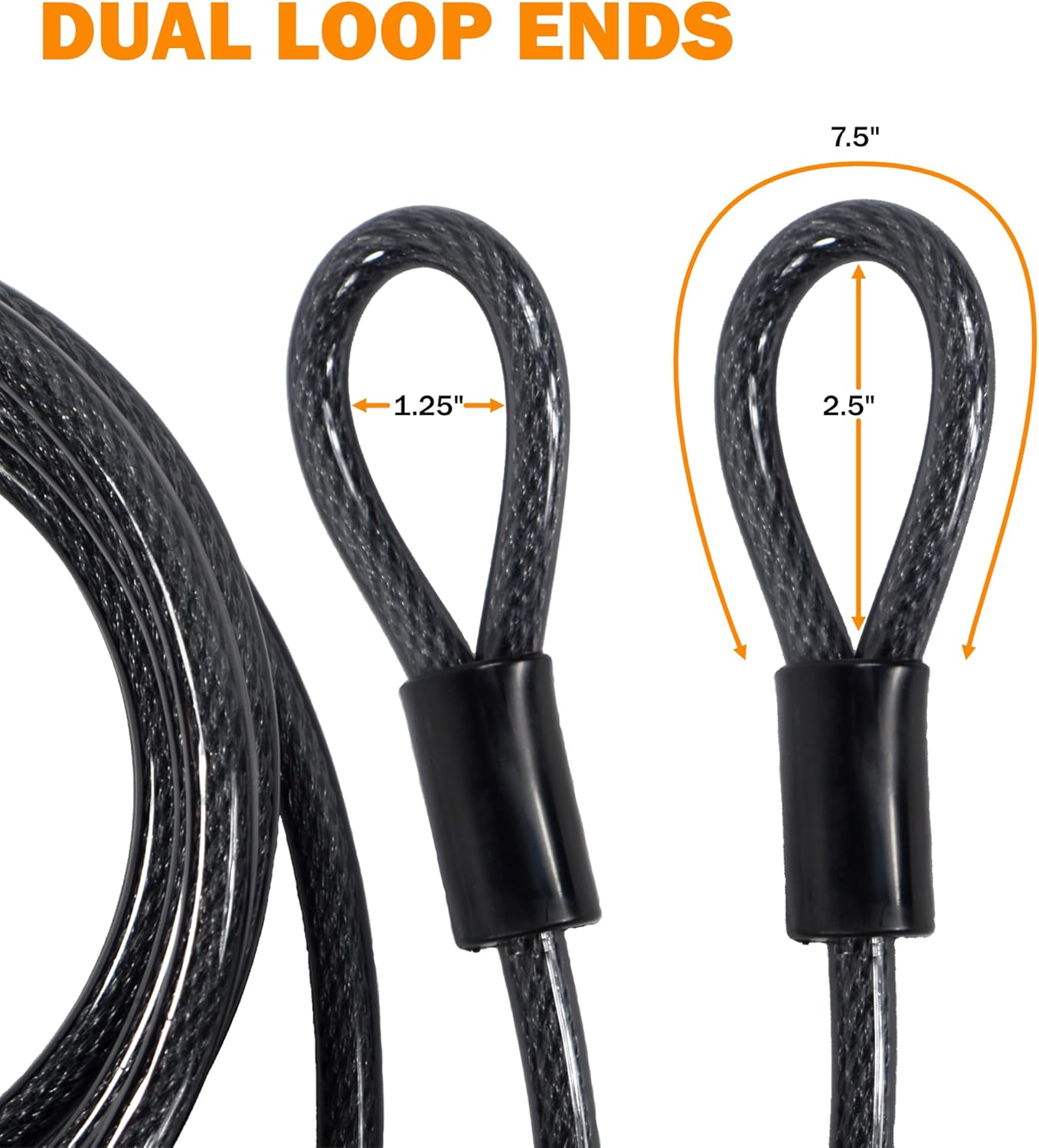 Lumintrail 12mm Heavy-Duty Security Cable with Vinyl Coated Braided Steel - Sealed Looped Ends - 15FT