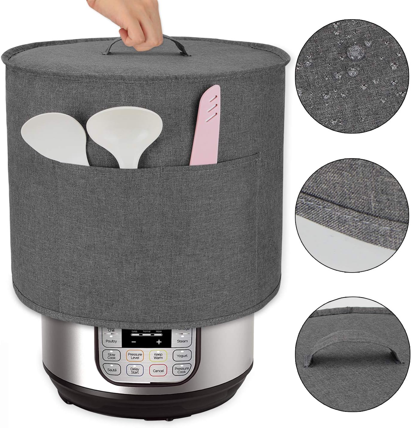 Luxja Gray Dust Cover for 8 Quart Instant Pot with Pockets - Compatible with Extra Accessories