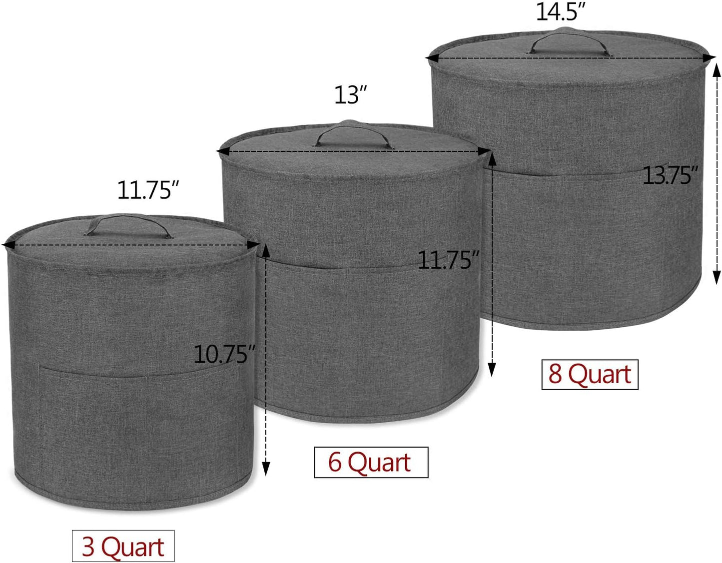 Luxja Gray Dust Cover for 8 Quart Instant Pot with Pockets - Compatible with Extra Accessories