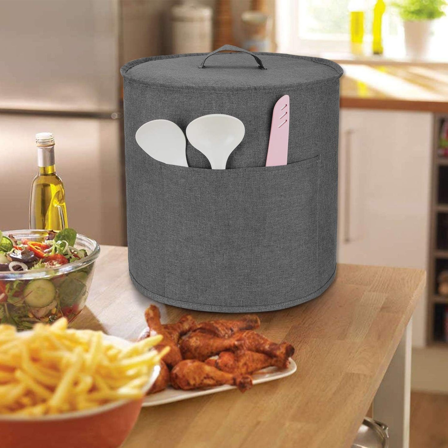 Luxja Gray Dust Cover for 8 Quart Instant Pot with Pockets - Compatible with Extra Accessories