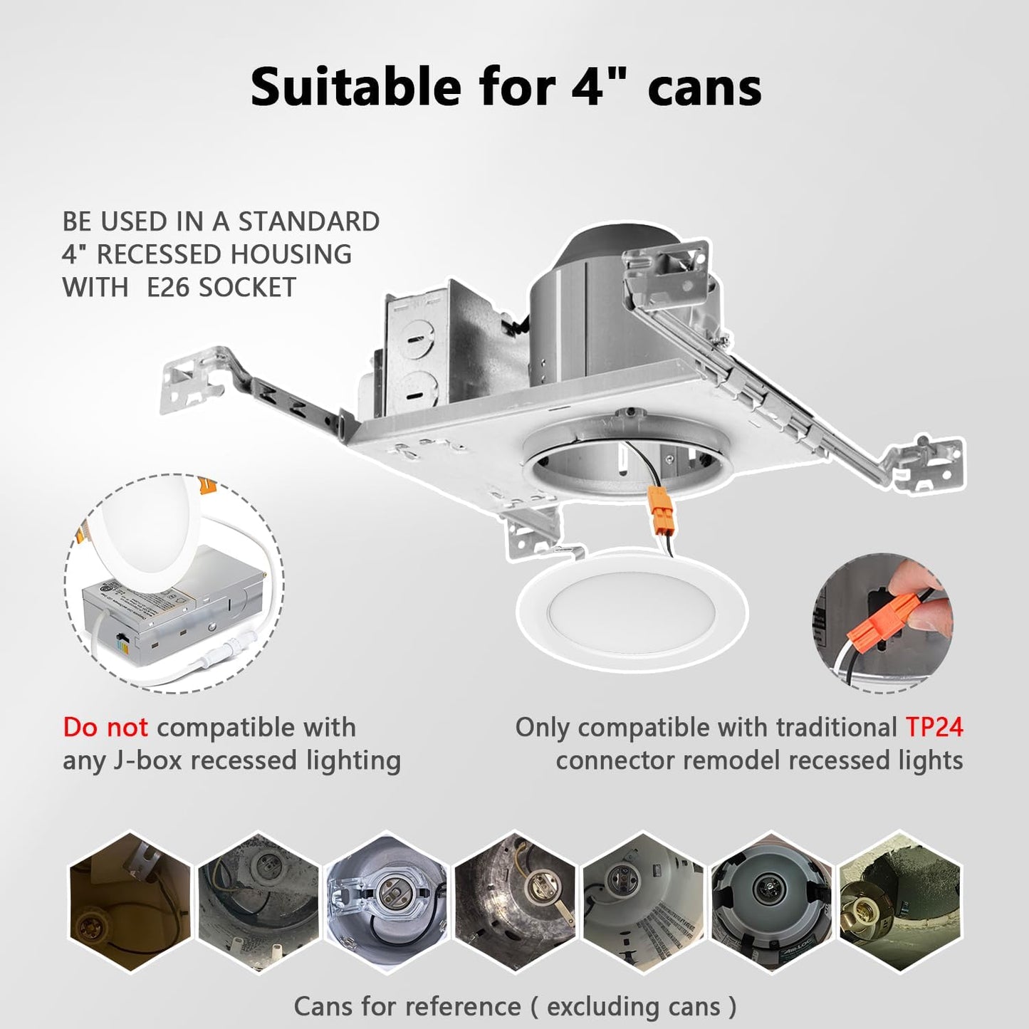 LVWIT 4-inch LED Recessed Light 5CCT Color Selectable Downlight 6 Pack - Dimmable 7W (85W Equivalent) Ceiling Fixture with E26 Conversion Kit, Retrofit Lighting for Home and Office
