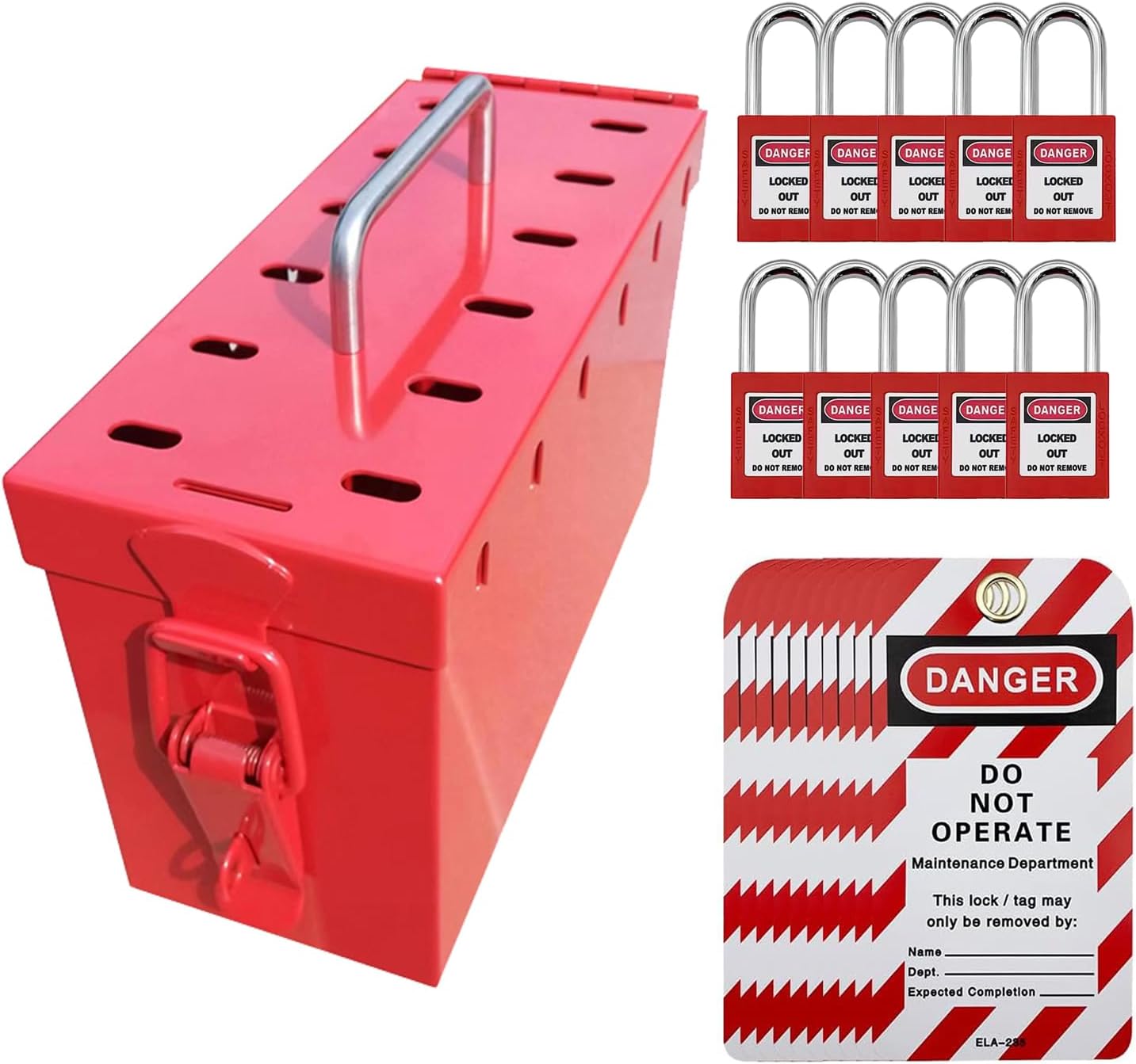 MACCANN&ESSIN Lockout Tagout Locks Set - 20 Piece Kit with Red Loto Locks, Tags, and Group Lock Box - OSHA Compliant Safety Padlocks
