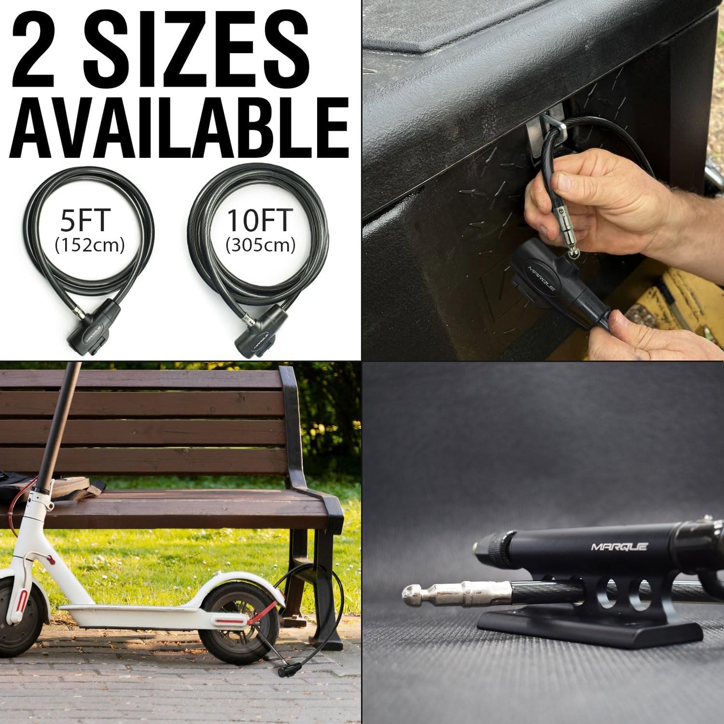 MARQUE 3/8" Thick Steel Security Cable with Key Lock - 5 Feet Length for Anti-Theft Protection