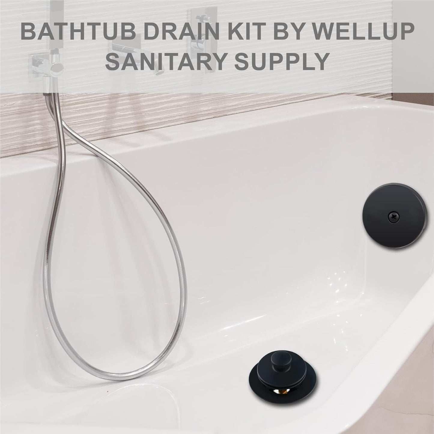 Matte Black Bathtub Drain Conversion Kit with Lift and Turn Trim - Universal Thread