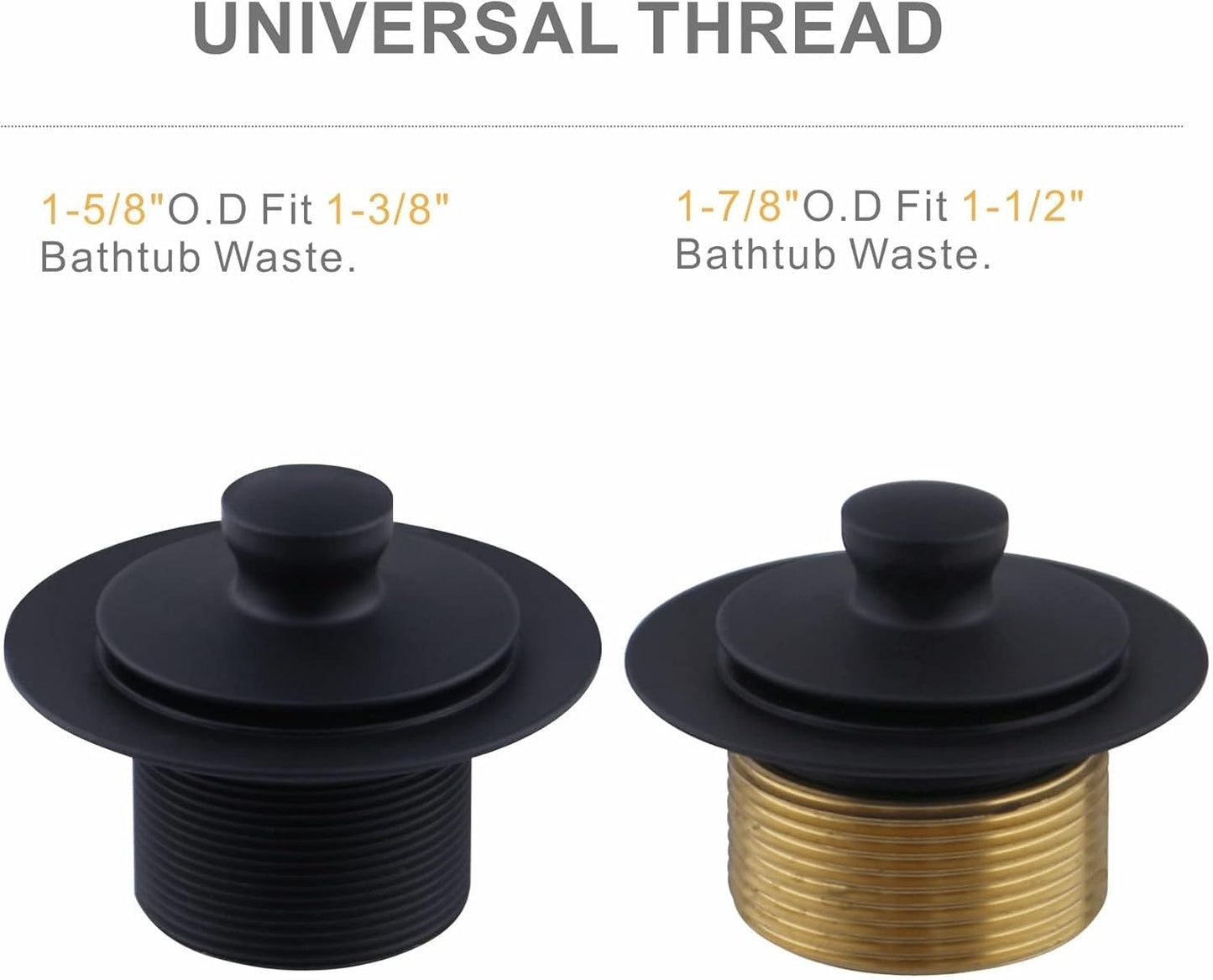 Matte Black Bathtub Drain Conversion Kit with Lift and Turn Trim - Universal Thread
