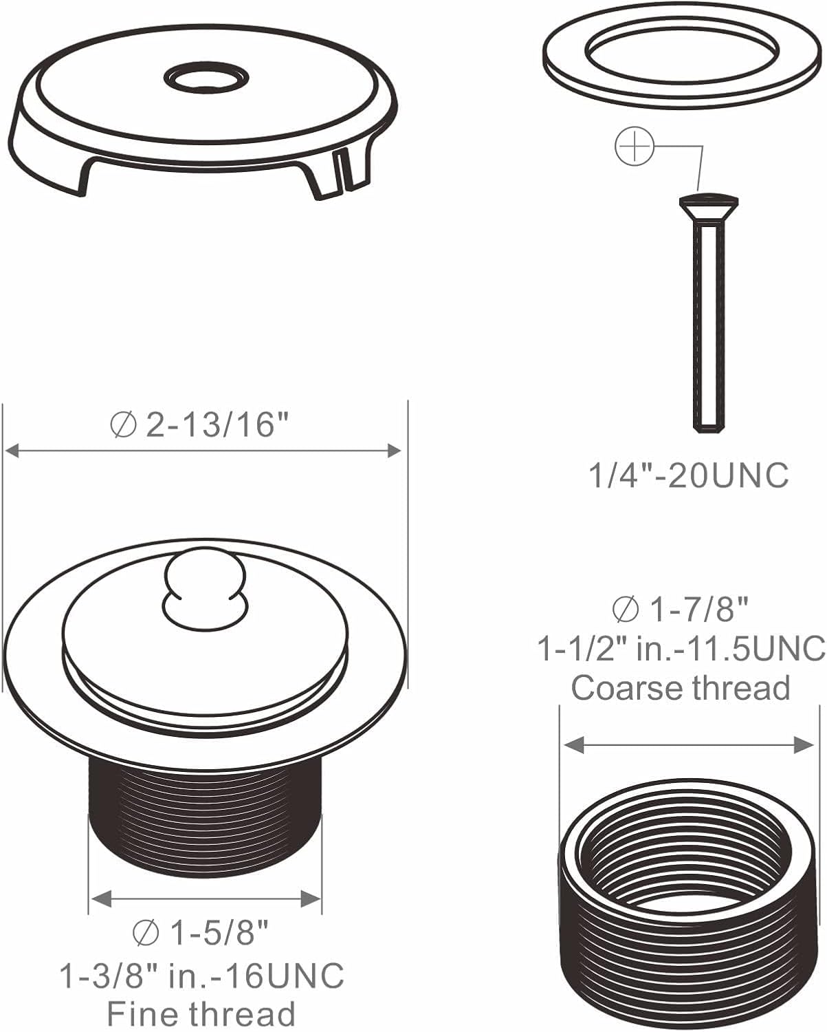 Matte Black Bathtub Drain Conversion Kit with Lift and Turn Trim - Universal Thread