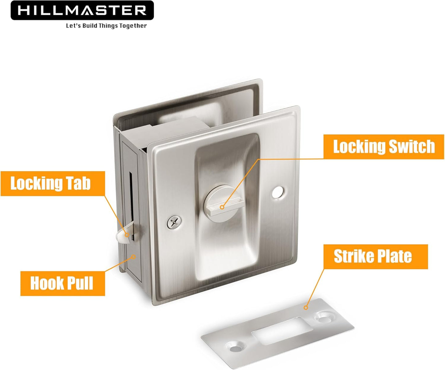 Matte Black Brass Privacy Pocket Door Lock Pull for 1-3/8” Thickness Door - Brushed Nickel, 1 Pack - WildKart