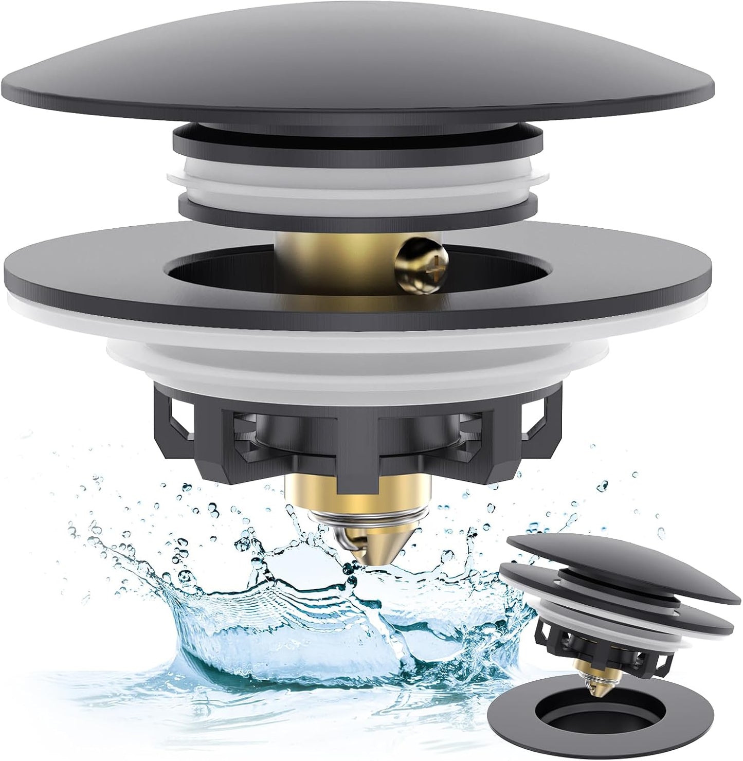 Matte Black Citymoor Universal Tub Stopper Tip Toe Drain Plug - Easy Install & Clean, Replaces Multiple Tub Drains