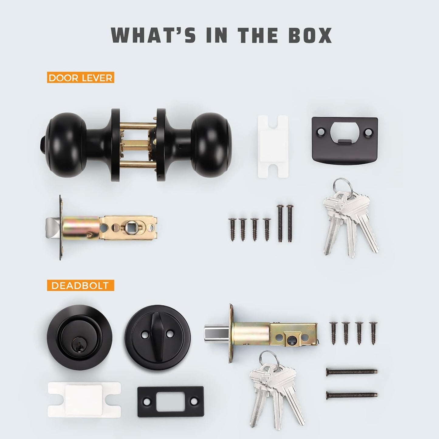 Matte Black Entry Door Knob and Deadbolt Combo Set - 8 Pack Keyed Alike for Front and Entrance Doors