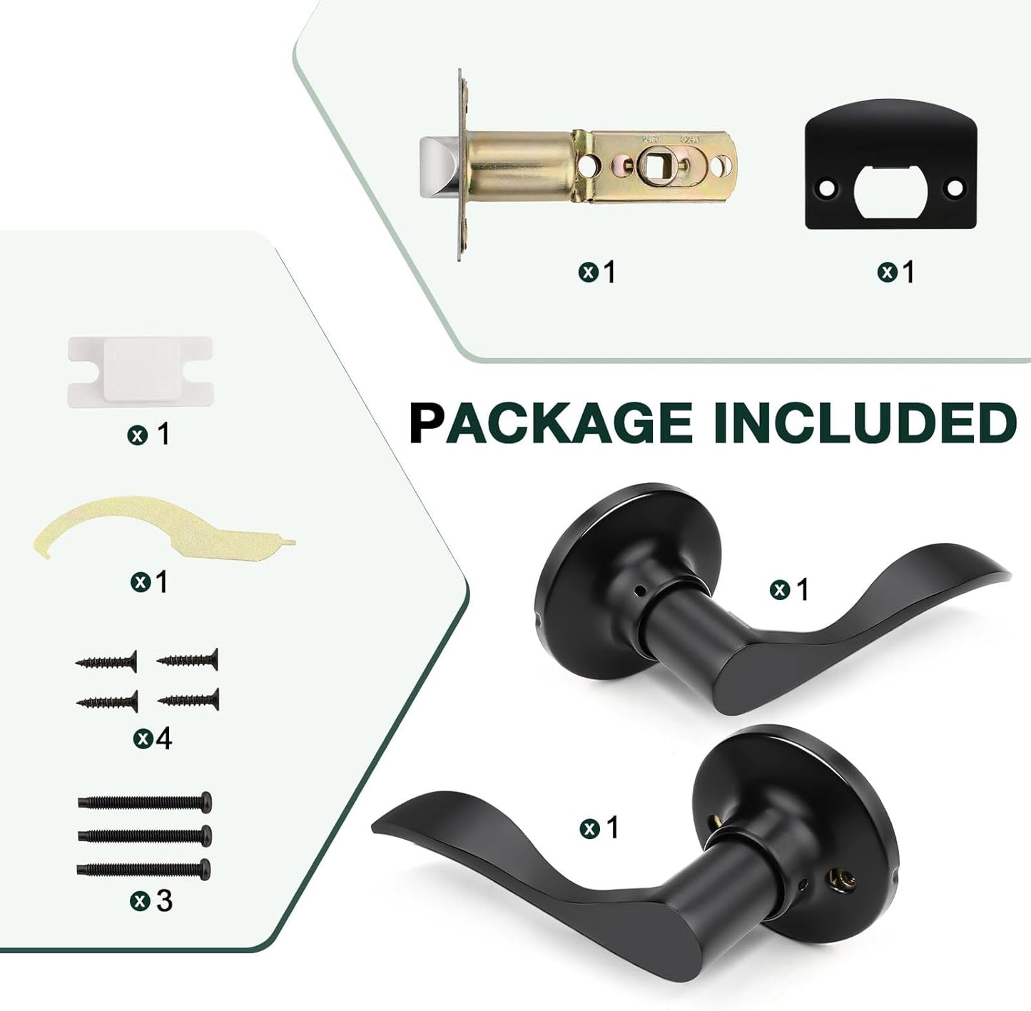 Matte Black Passage Lever Door Handle Set - 6 Pack Interior Wave Door Levers for Closet with Keyless Lock