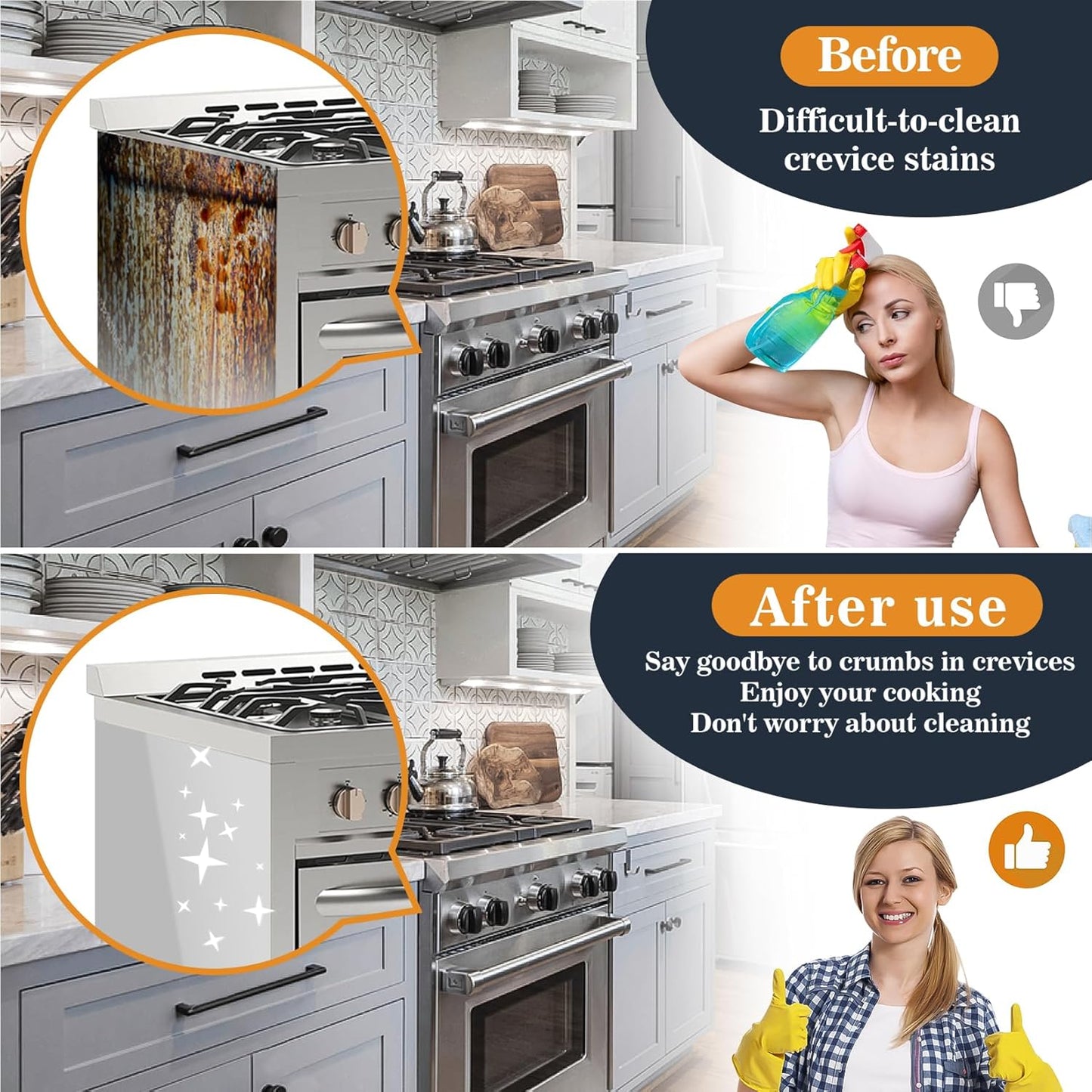 Matte Black Silicone Stove Counter Gap Filler - 21" Heat Resistant Kitchen Stove Counter Cover - Easy to Clean