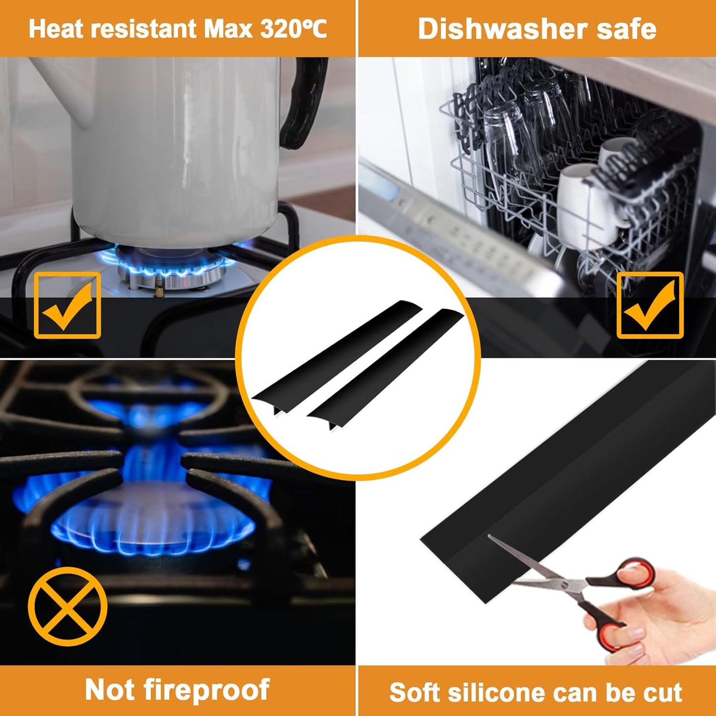 Matte Black Silicone Stove Counter Gap Filler - 21" Heat Resistant Kitchen Stove Counter Cover - Easy to Clean