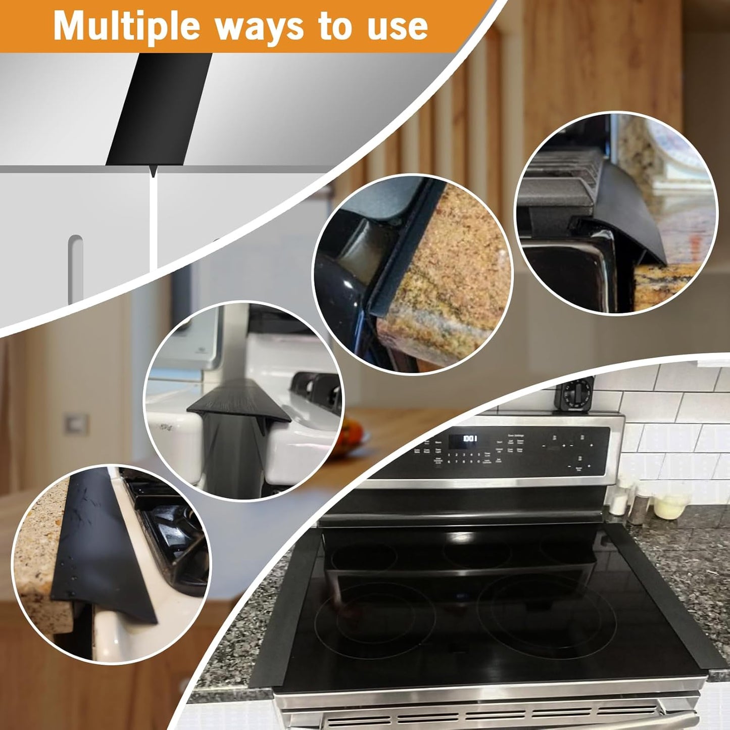 Matte Black Silicone Stove Counter Gap Filler - 21" Heat Resistant Kitchen Stove Counter Cover - Easy to Clean