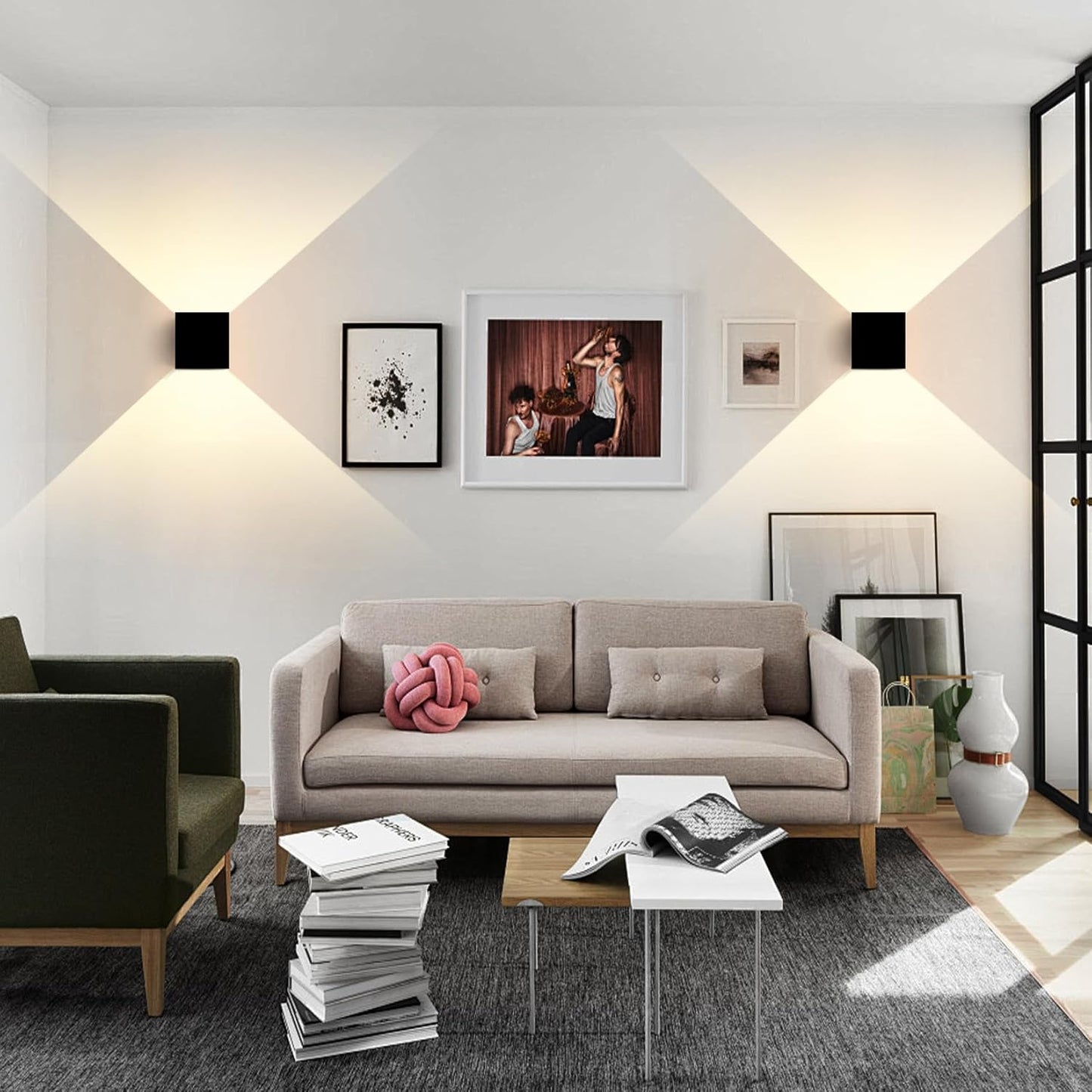 Matte Black Square Wall Sconces - Outdoor & Indoor Wall Lights 2 Pack - Waterproof & Rust-Resistant 15W Wall Lamp - Adjustable Beam & 3-Color-Temperature Dimming - 4.33-Inch Square Lights