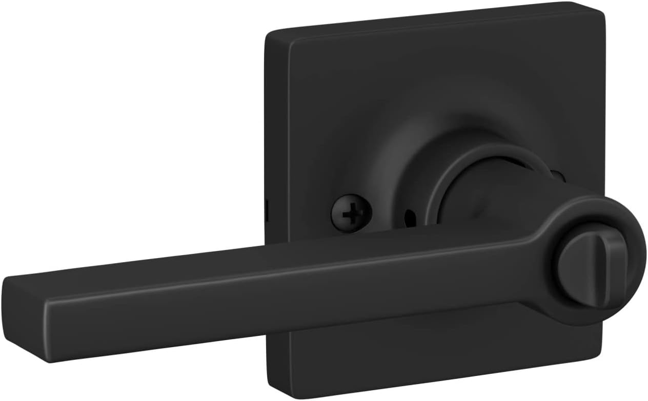 Matte Black Straight Lever with Square Trim Bedroom and Bathroom Door Handle - Lock Scout