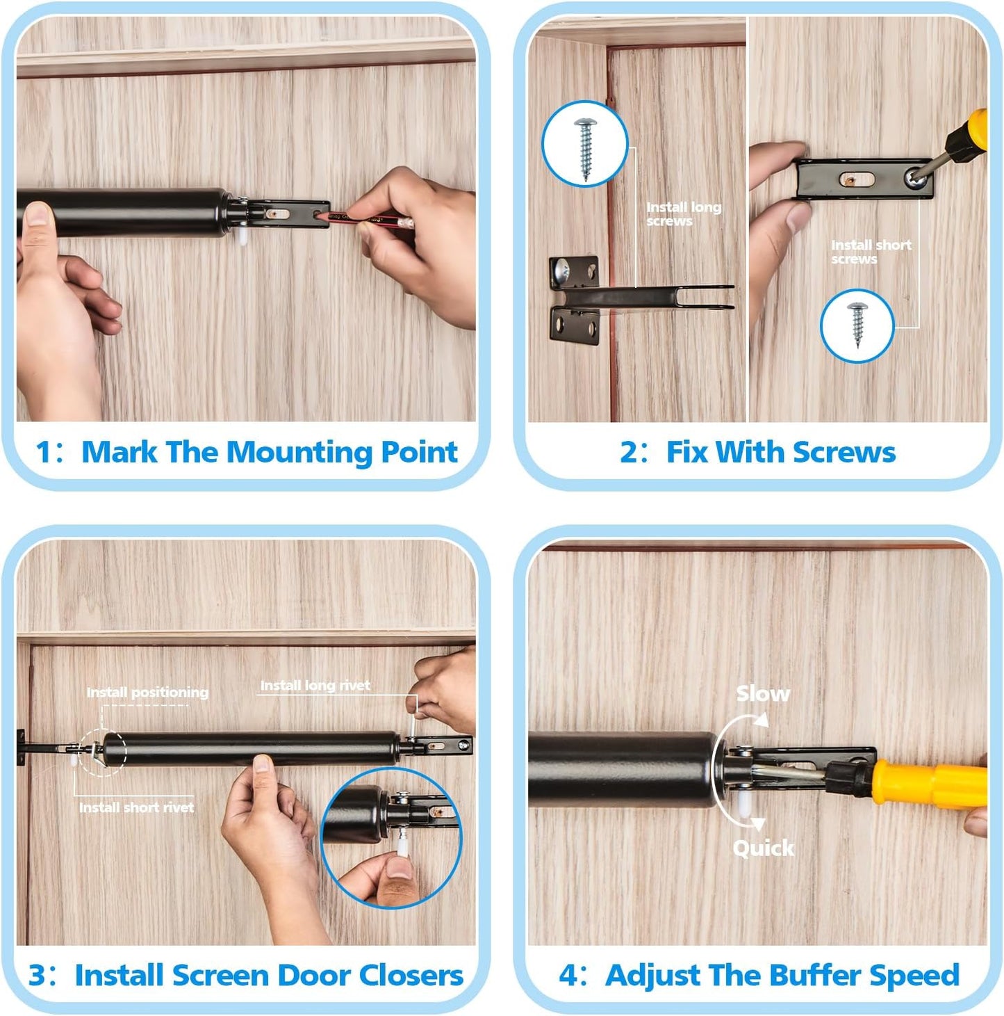 MaxxGeek Black Screen and Storm Door Closer Kit with Push Button Latch Set and Protector Chain, MGPneumatic002
