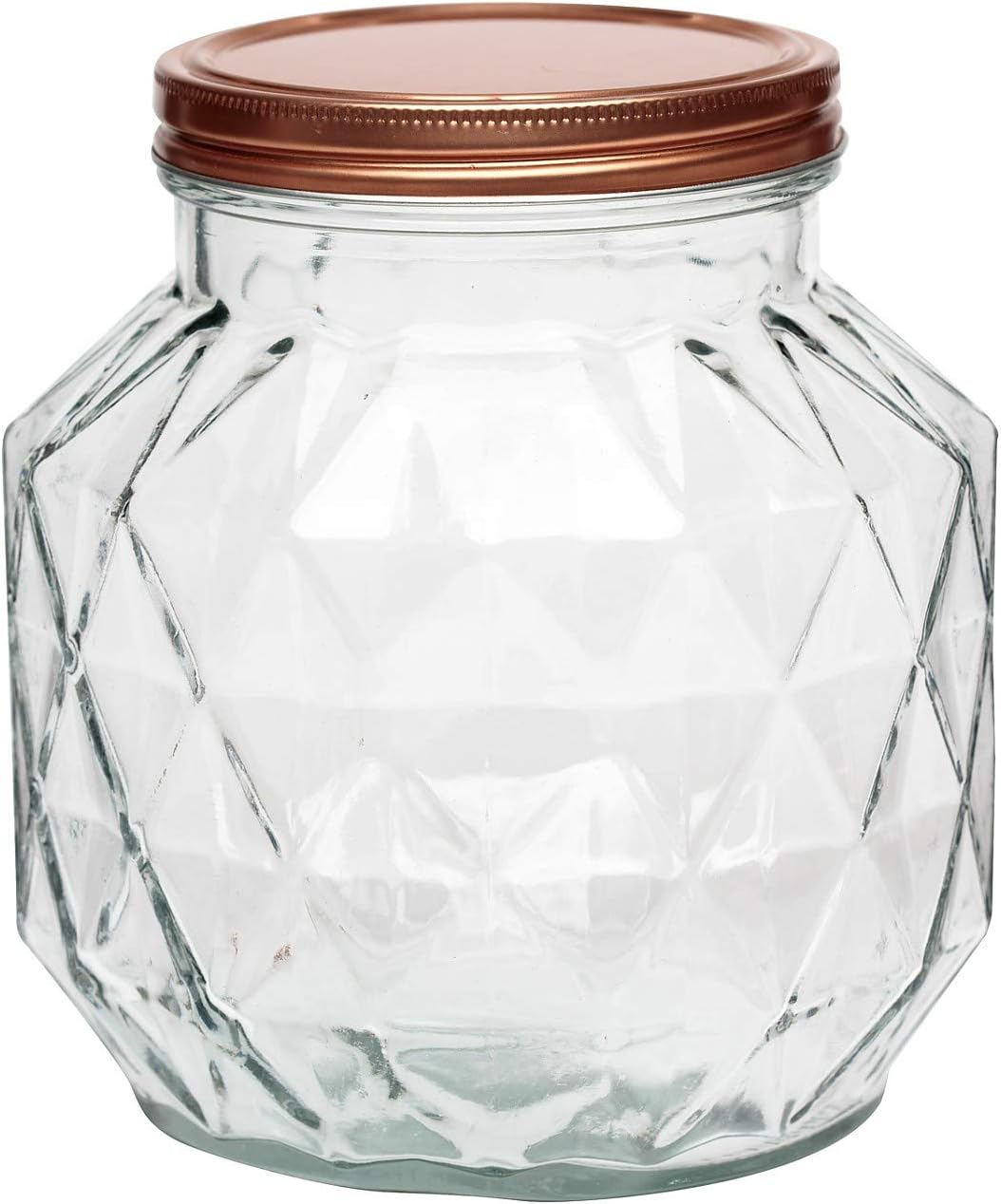 Medium Glass Canister with Metal Twist Top Lid | Decorative Kitchen Jar with Geometric Design | 72 oz Food Storage Container