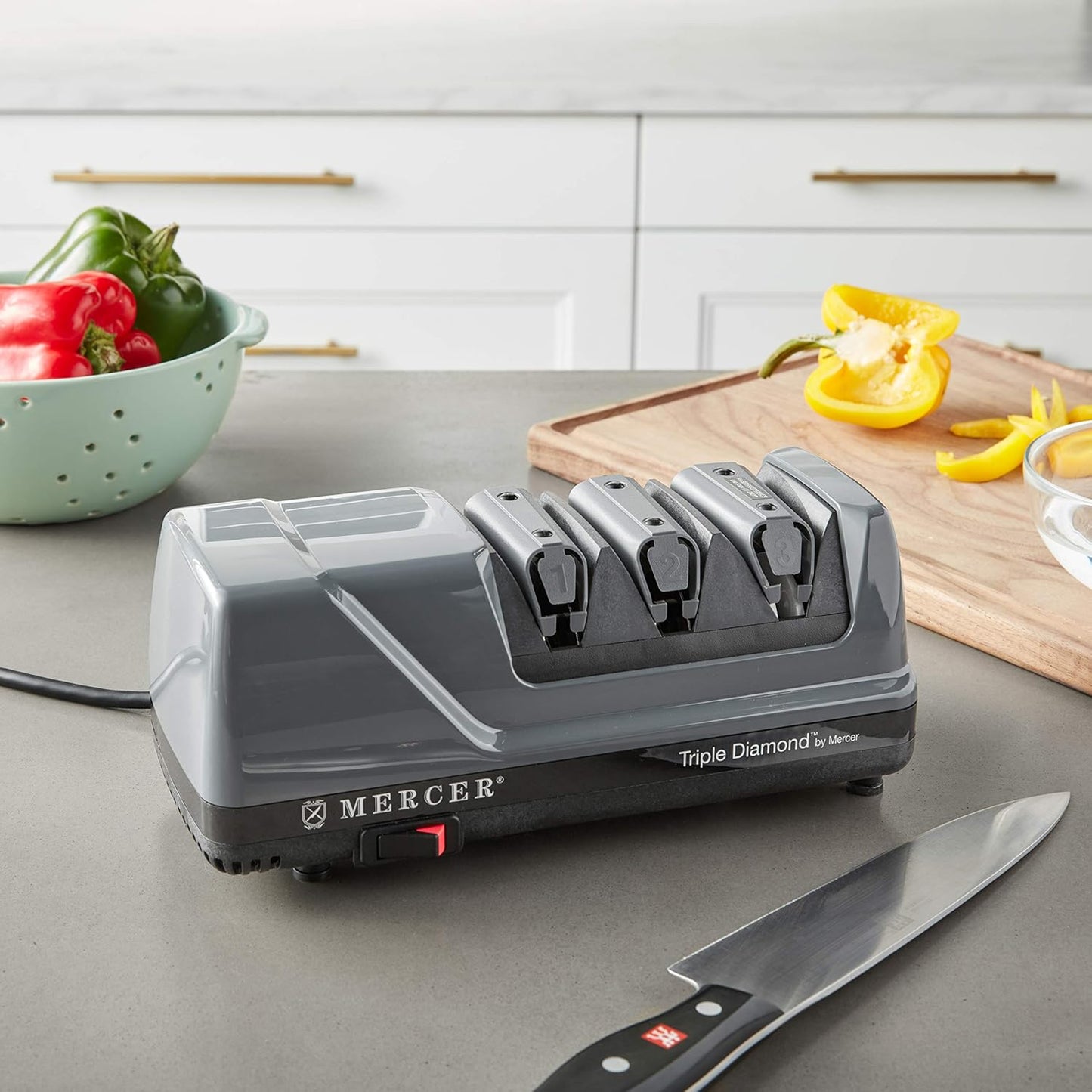 Mercer Culinary Electric Knife Sharpener with Triple Diamond 3-Stage Sharpening System