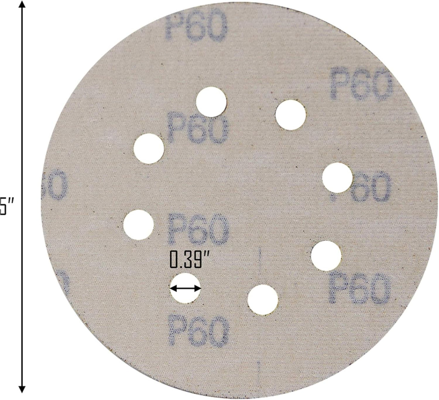 Mestool 58-AP Gold 5-Inch 8-Hole 60 Grit Dustless Hook&Loop Sandpaper 100-pack
