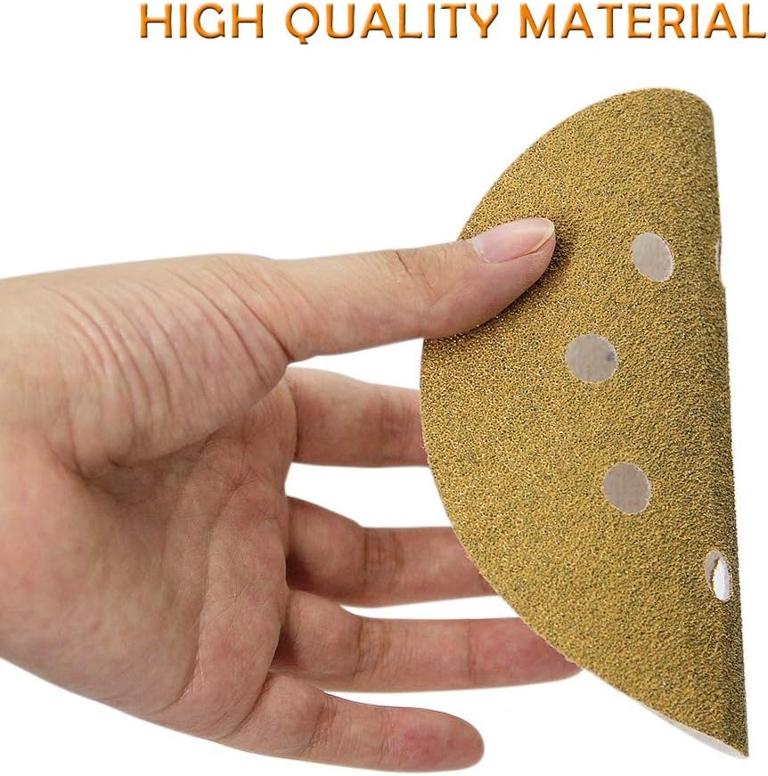 Mestool 58-AP Gold 5-Inch 8-Hole 60 Grit Dustless Hook&Loop Sandpaper 100-pack