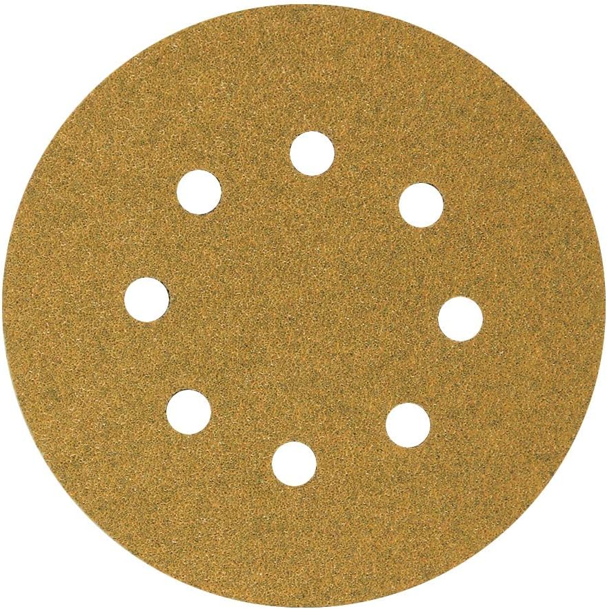 Mestool 58-AP Gold 5-Inch 8-Hole 60 Grit Dustless Hook&Loop Sandpaper 100-pack