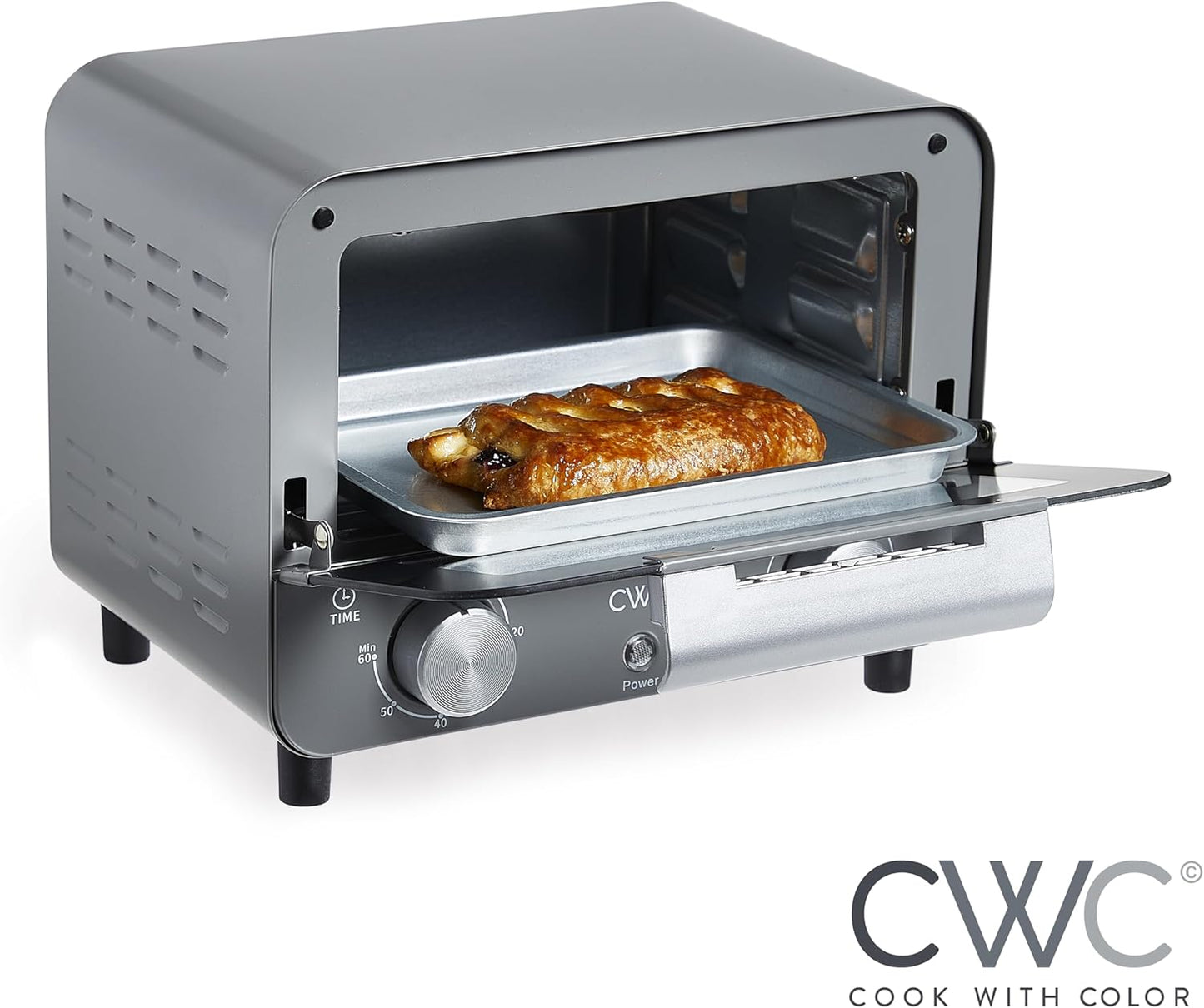 Mini Toaster Oven: 600W Power, Precision Timer, Auto Shutoff, Grey - Cook Culinary Delights Up To 450 Degrees