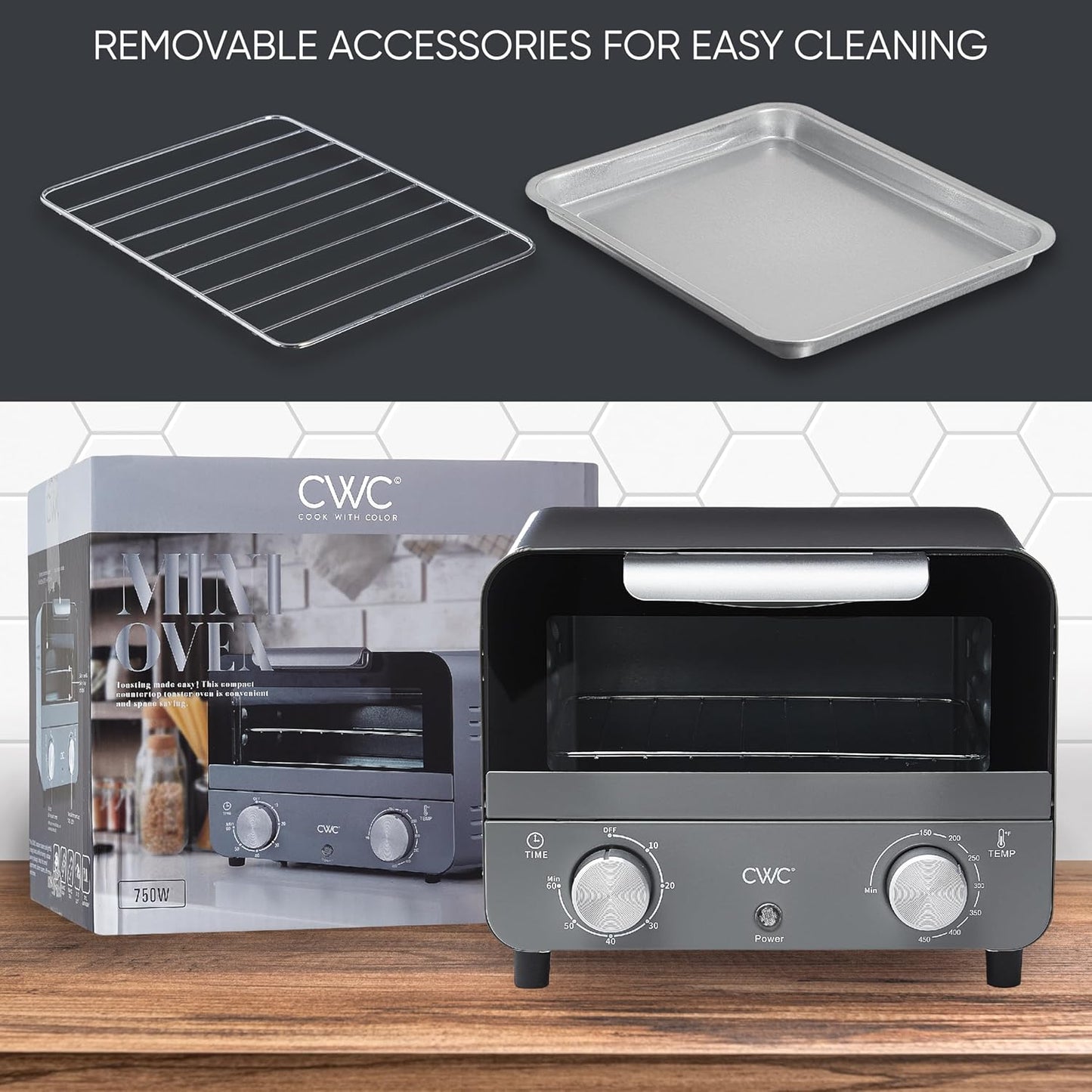 Mini Toaster Oven: 600W Power, Precision Timer, Auto Shutoff, Grey - Cook Culinary Delights Up To 450 Degrees