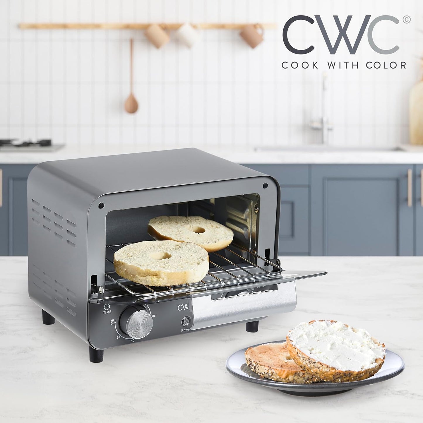 Mini Toaster Oven: 600W Power, Precision Timer, Auto Shutoff, Grey - Cook Culinary Delights Up To 450 Degrees