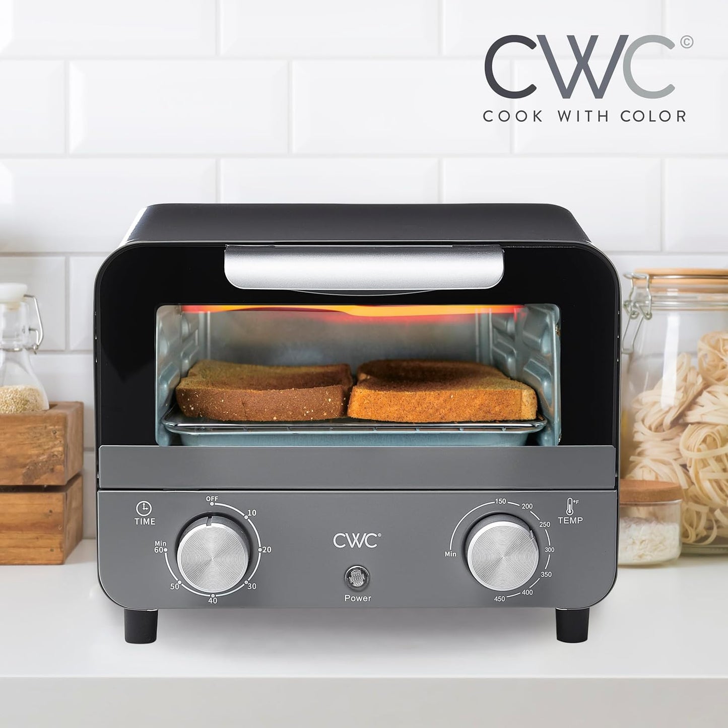Mini Toaster Oven: 600W Power, Precision Timer, Auto Shutoff, Grey - Cook Culinary Delights Up To 450 Degrees
