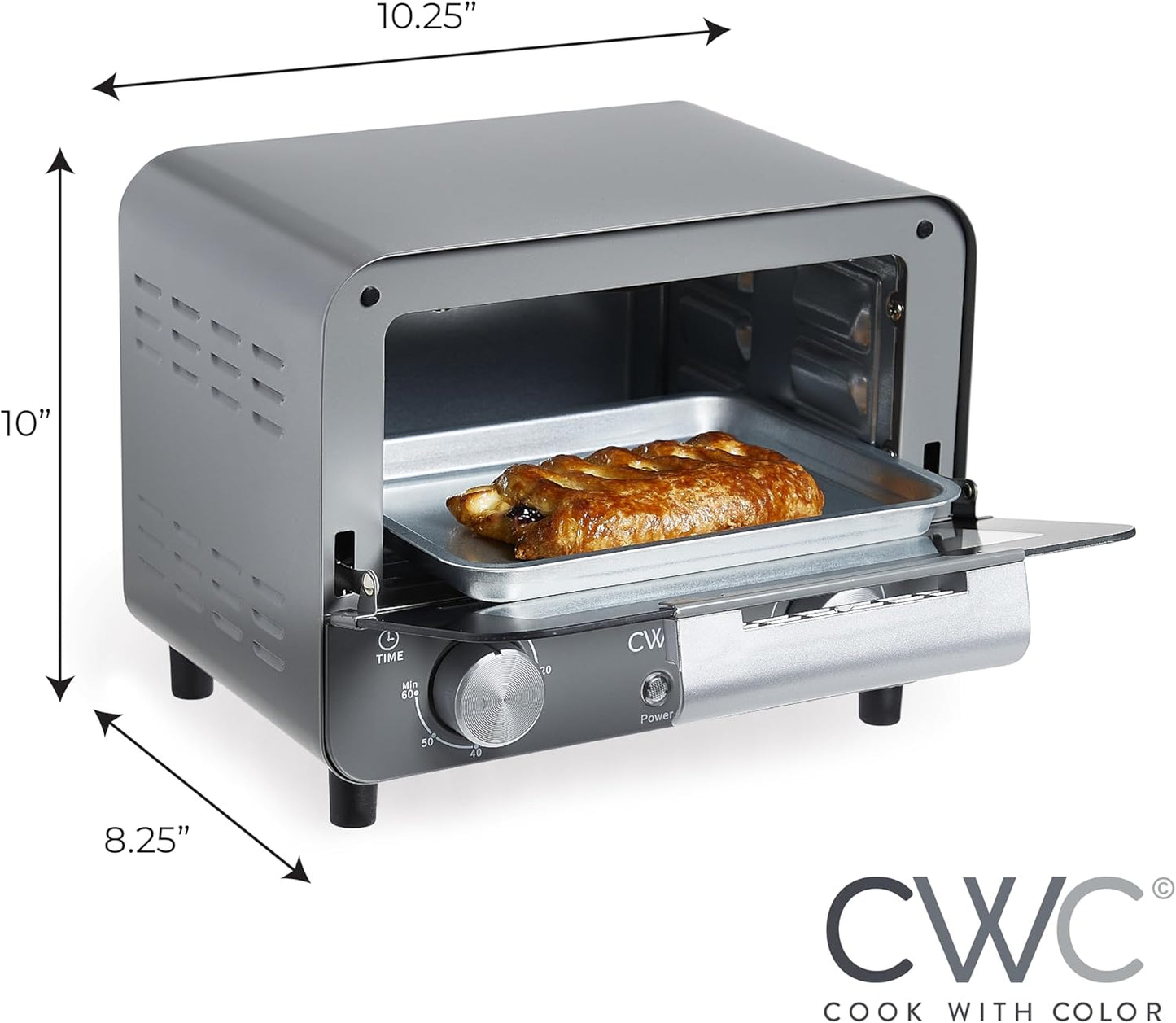 Mini Toaster Oven: 600W Power, Precision Timer, Auto Shutoff, Grey - Cook Culinary Delights Up To 450 Degrees