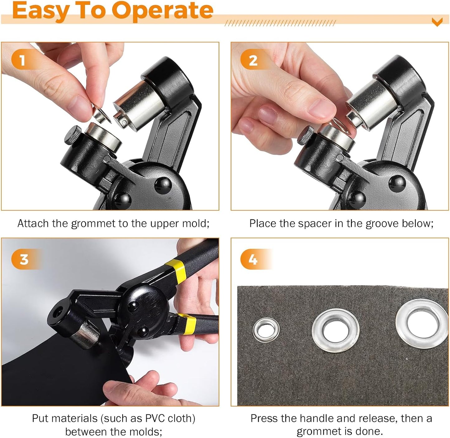 Multi-Size Grommet Tool Kit with 900 Supplies and Hollow Hole Punch Tool for Tarp, Leather, Canvas