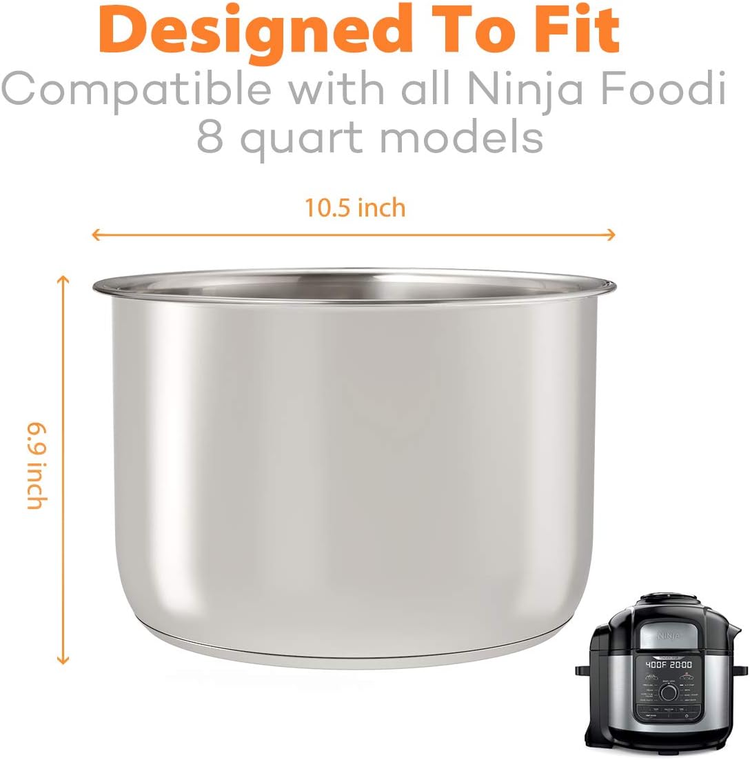 Ninja Foodi 8 Quart Compatible Sicheer Stainless Steel Inner Pot Replacement Insert Liner - Accessory