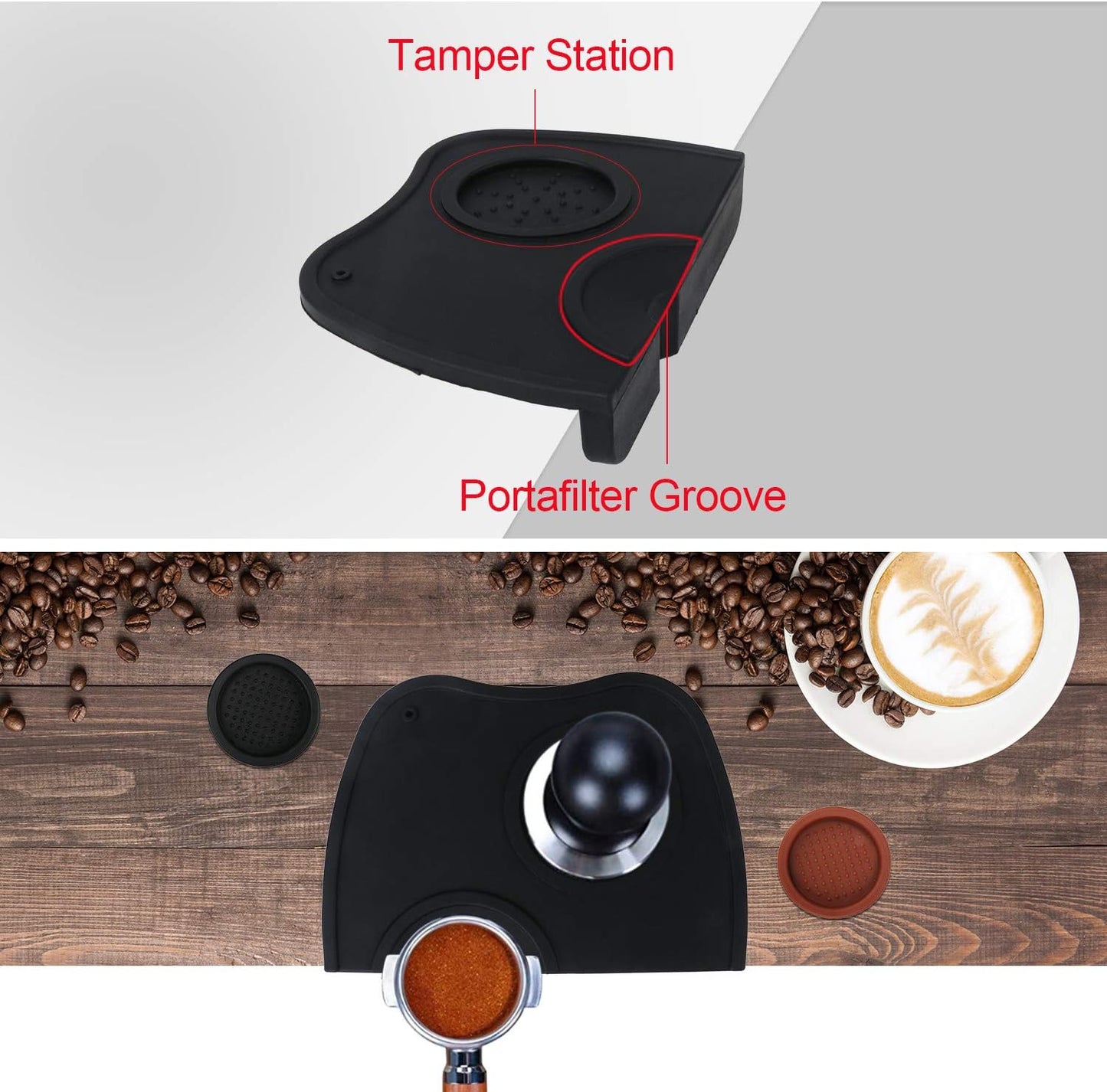 Non-Slip Espresso Tamper Mat for Barista Tool in Home, Kitchen, Office, or Bar Shop - Small Black Silicone Tamping Pad